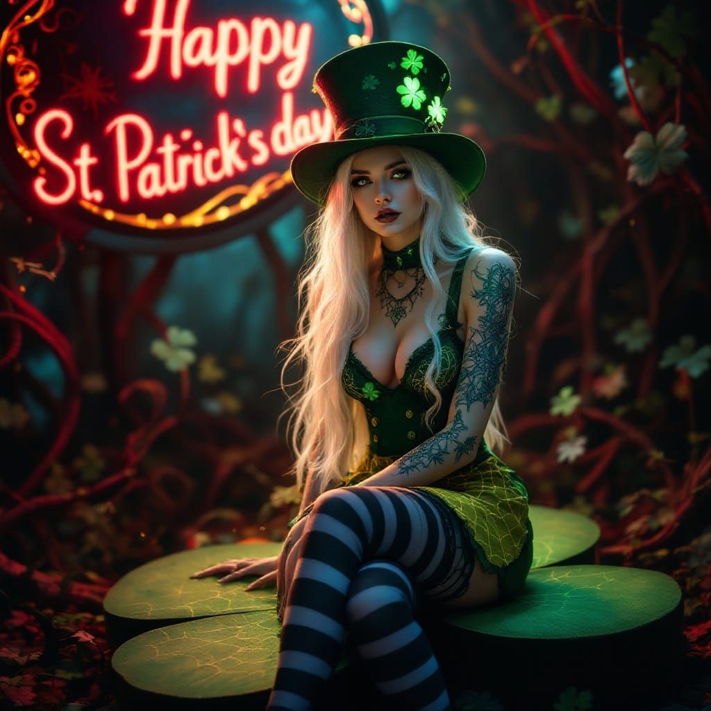 Goth Alice in Wonderland with Intricate Details and Biolumin...