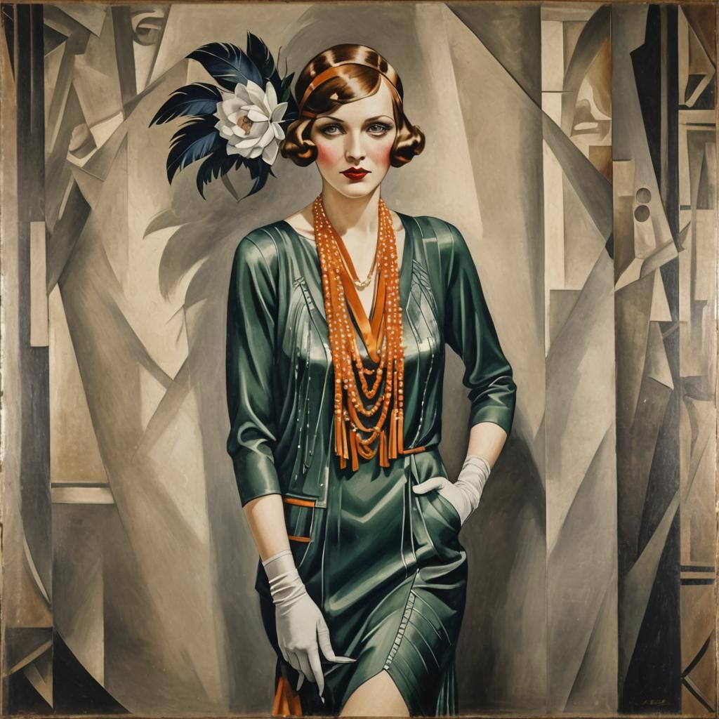 1920s Flapper Portrait in Art Deco Style