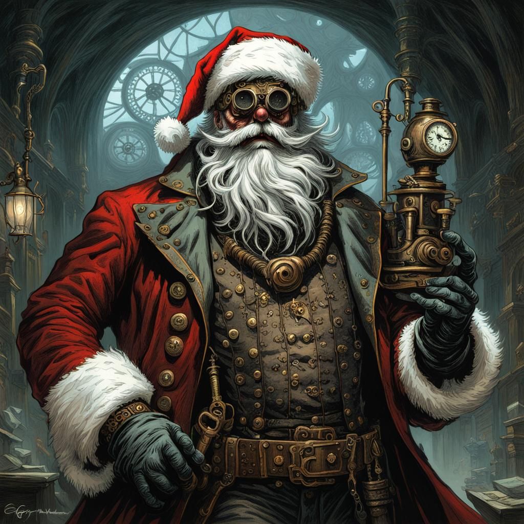 Steampunk Santa in Gothic Horror Style