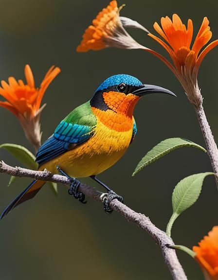 Orange Breasted Sunbird Applique in Natural Habitat