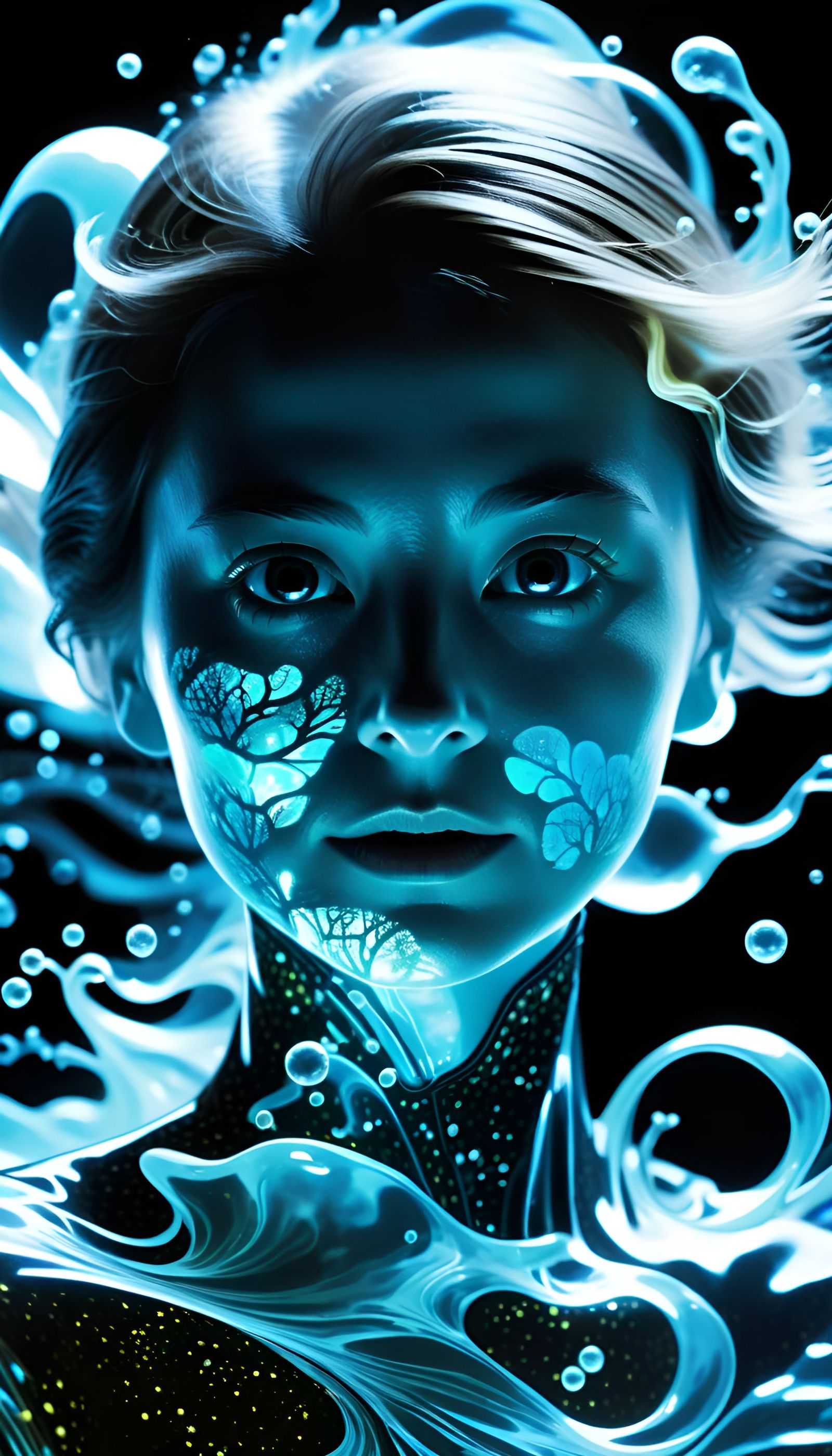 Bioluminescent Portrait with Wave-Particle Duality Effects