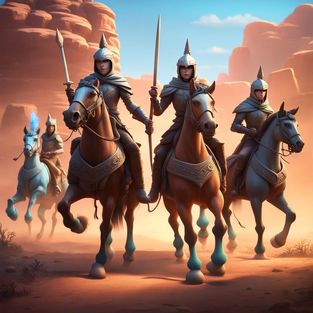 Fantasy Warriors on Horses in 3D Digital Art