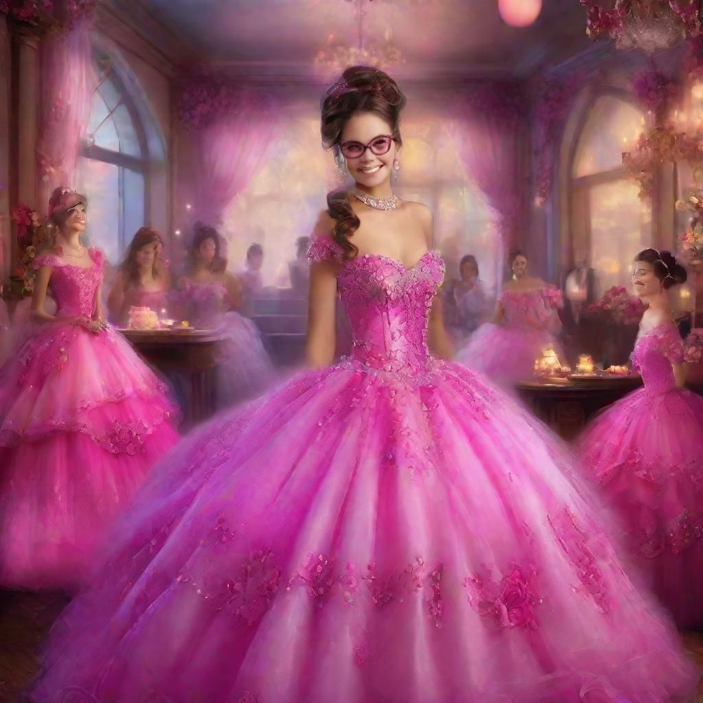 Magenta Quinceañera in Ethereal Fantasy Setting