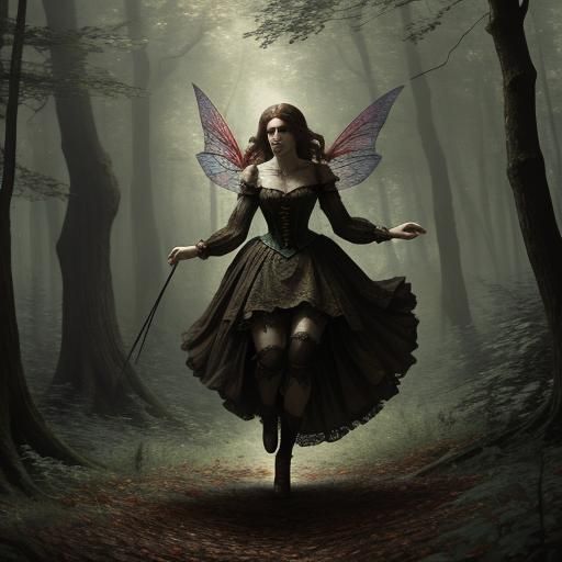 Dark Fairy in Autumn Woods, Gothic Horror Style