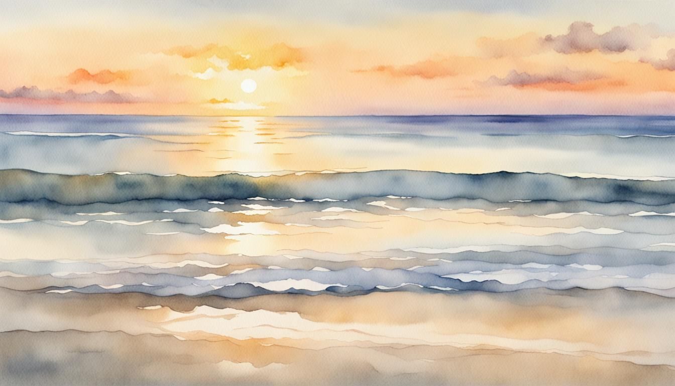 Serene Dawn Watercolor Painting of Tranquil Sea