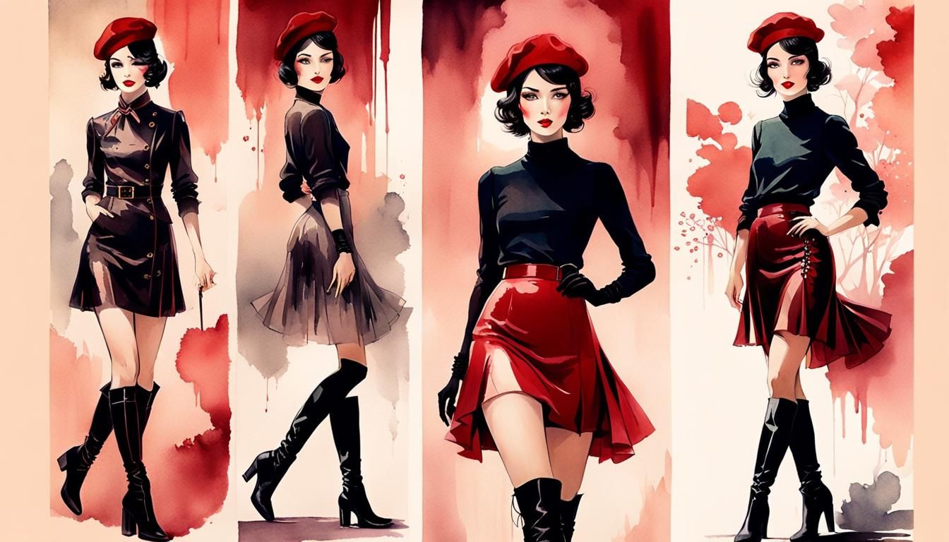 Elegant European Showgirl in Ethereal Watercolor Illustratio...