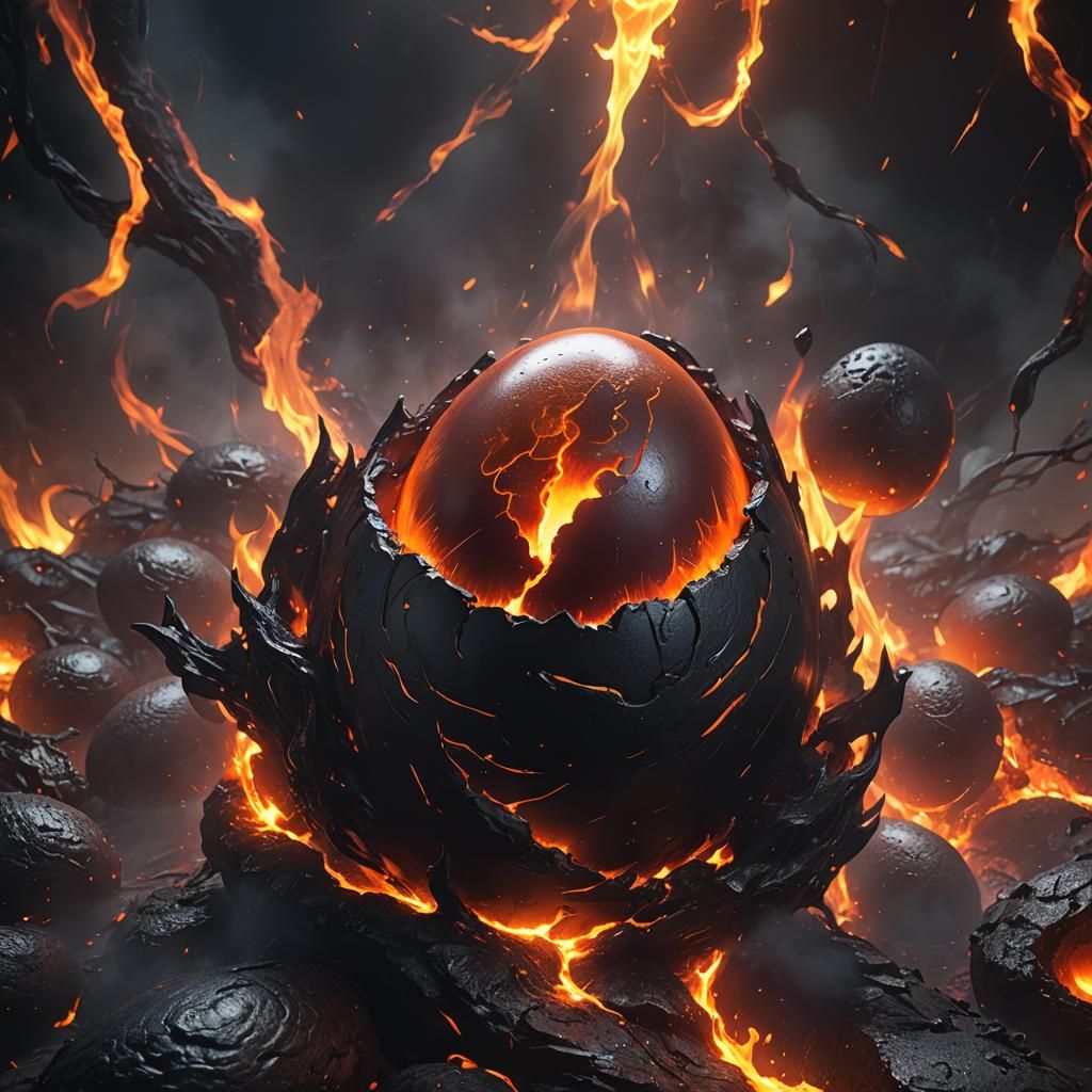 Eerie Hell Egg with Dark Flames and Glow