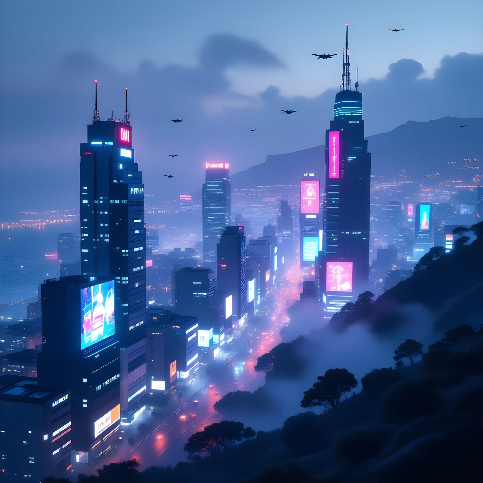 Cyberpunk Lima Cityscape: Neon Lights & Toxic Haze
