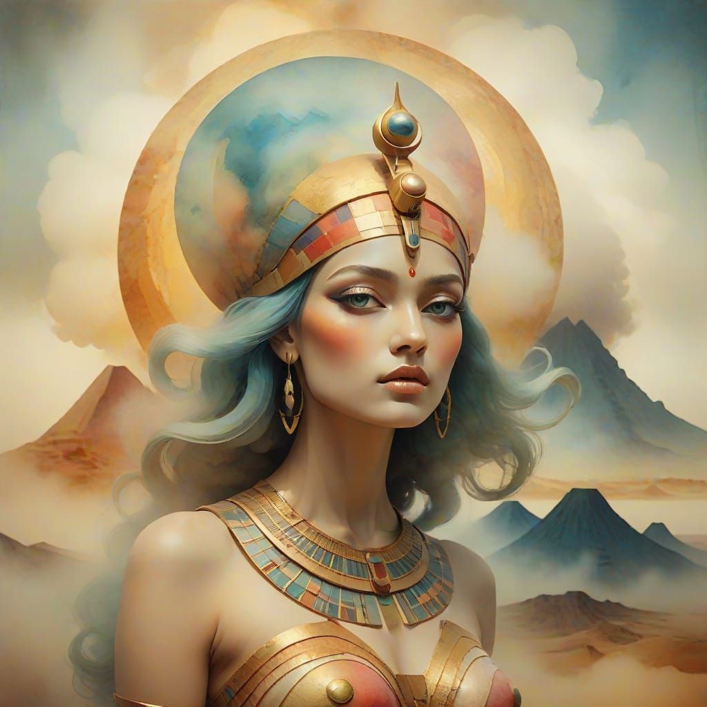 Ethereal Goddess on Olympus Mons in Dreamy Watercolor Style