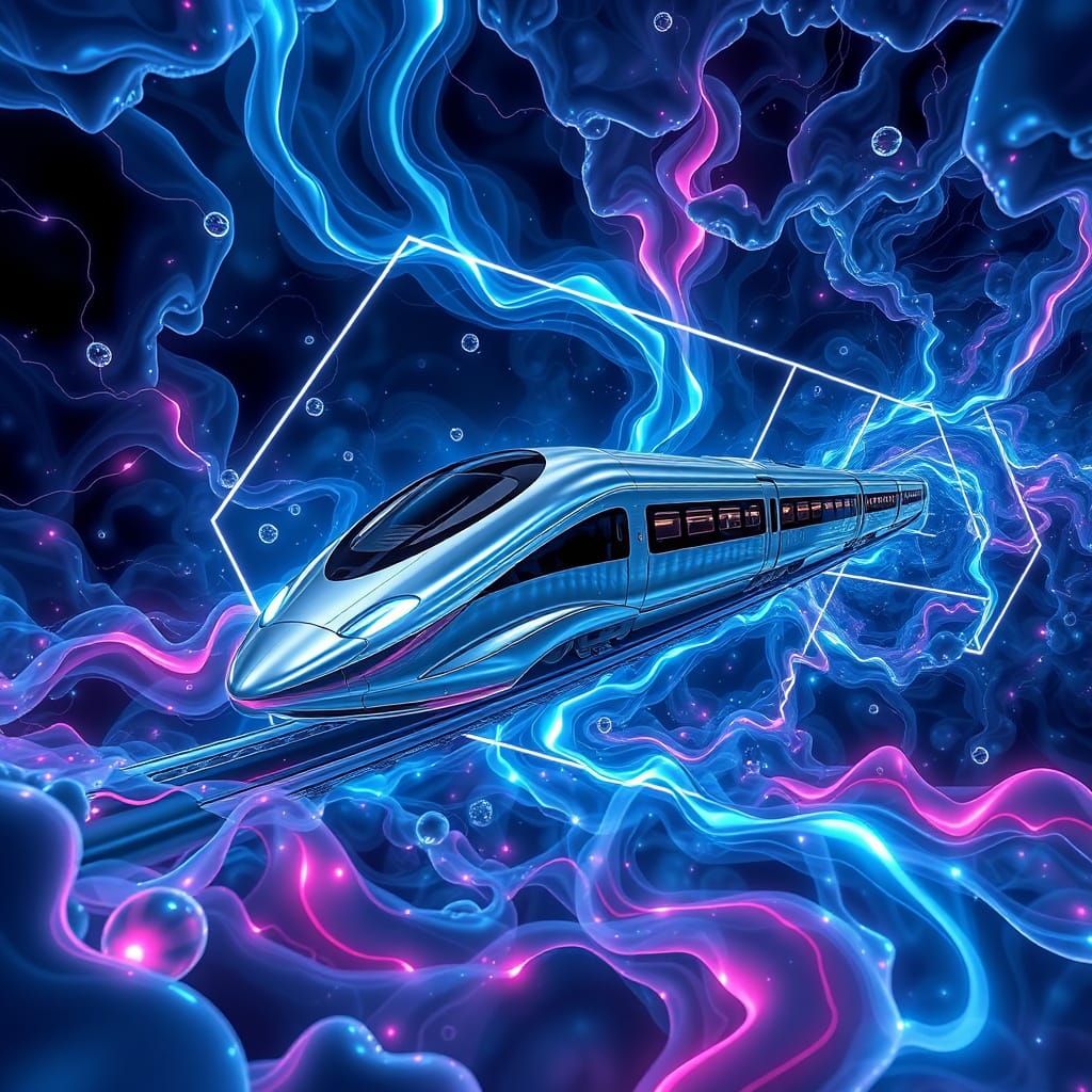 Futuristic Silver Train Trapped in 4D Tesseract with Liquid ...