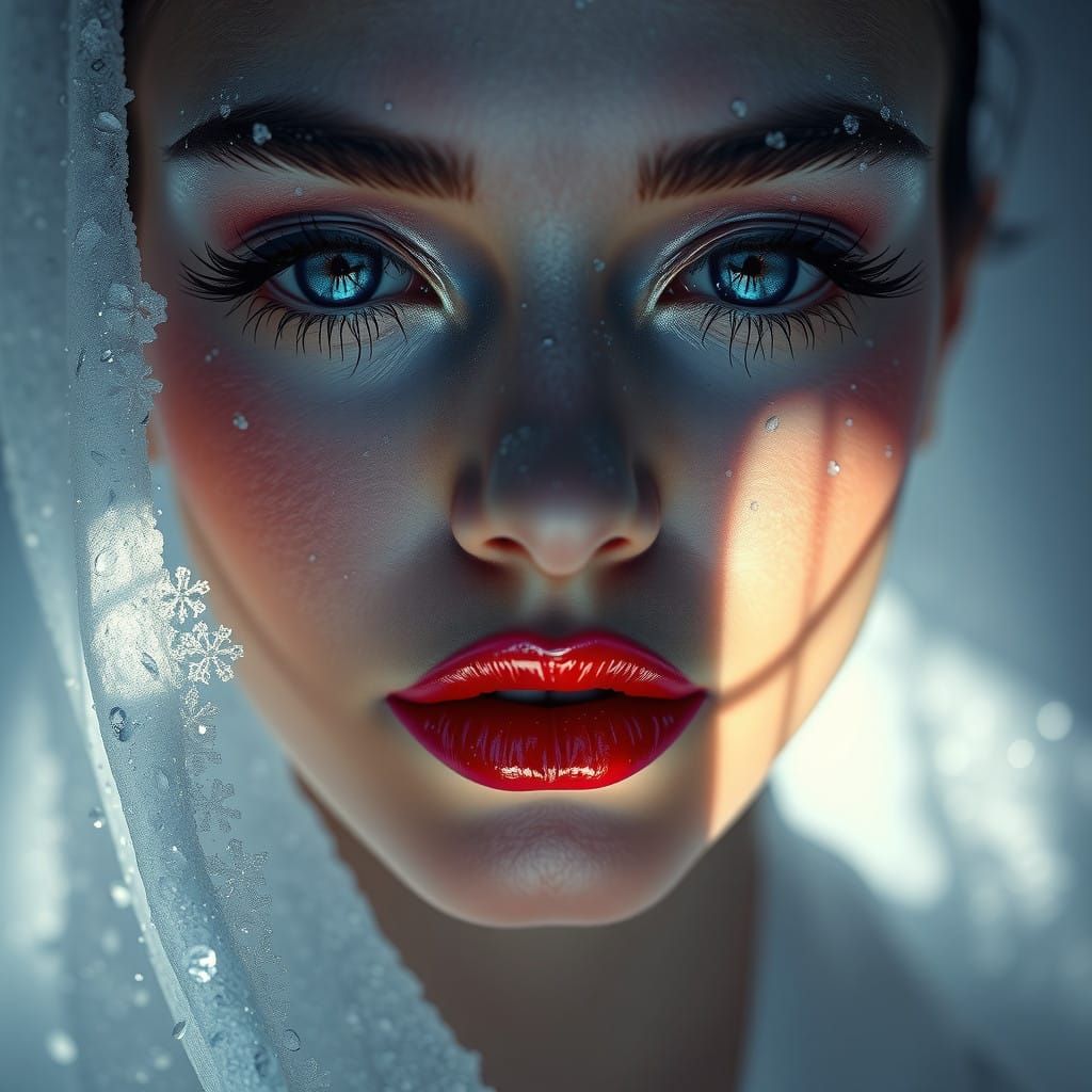 Luminous Frost Goddess in Hyper-Realistic Studio Portrait