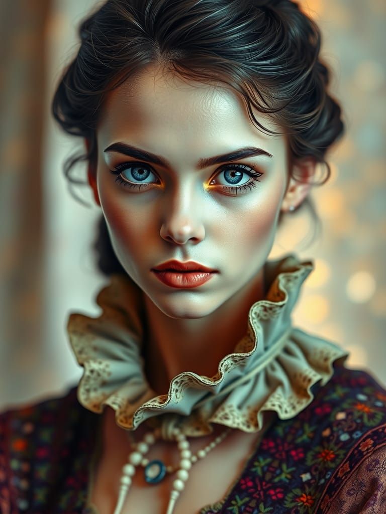 Expressive Woman in Pointillism Style