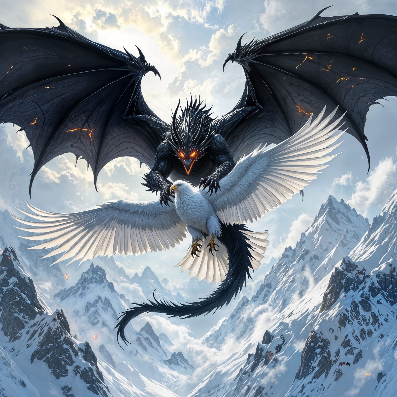 Dragon vs Eagle: Epic Aerial Combat Over Snowy Peaks
