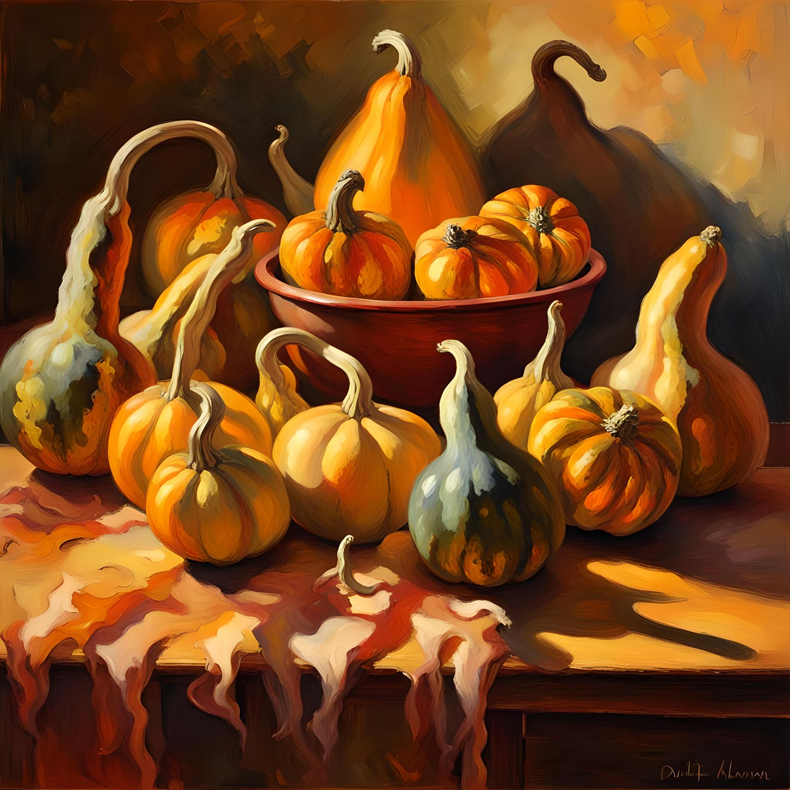 Autumn Gourds Still Life: Cozy Seasonal Art