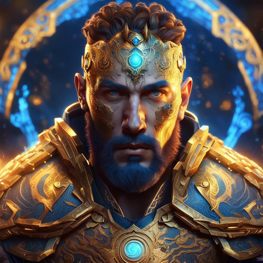 Fantasy Portrait with Golden Armor and Magic