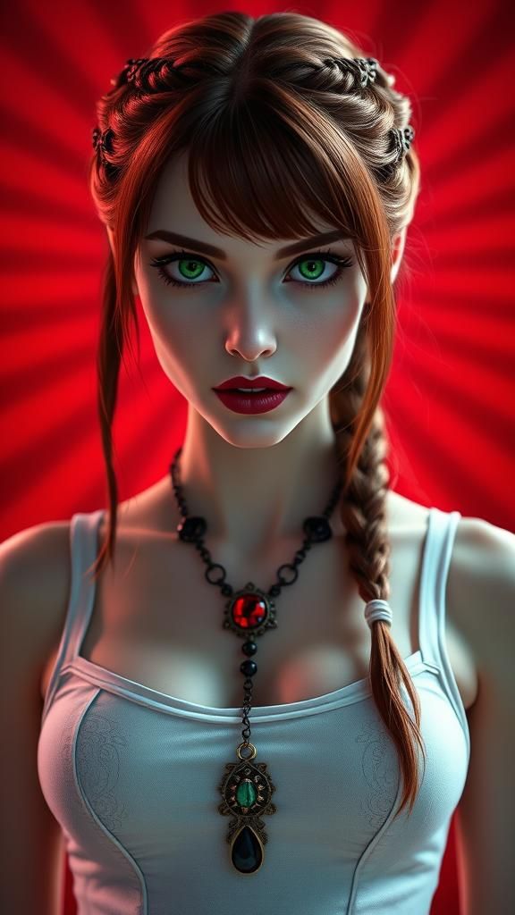 Vampire Woman with Sapphire Necklace in Gothic Style
