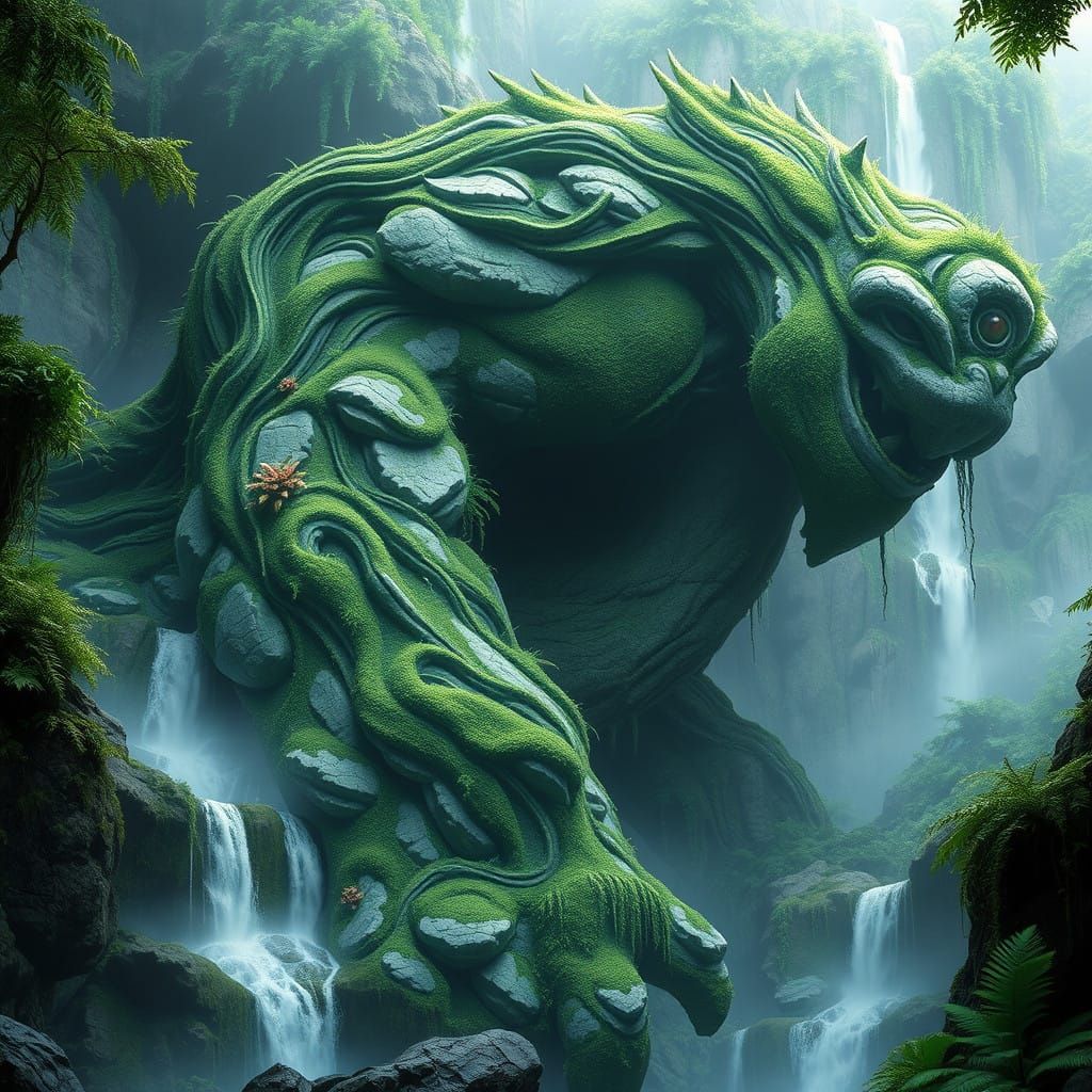 Majestic Ancient Rock Forest Giant in Lush Mountain Landscap...