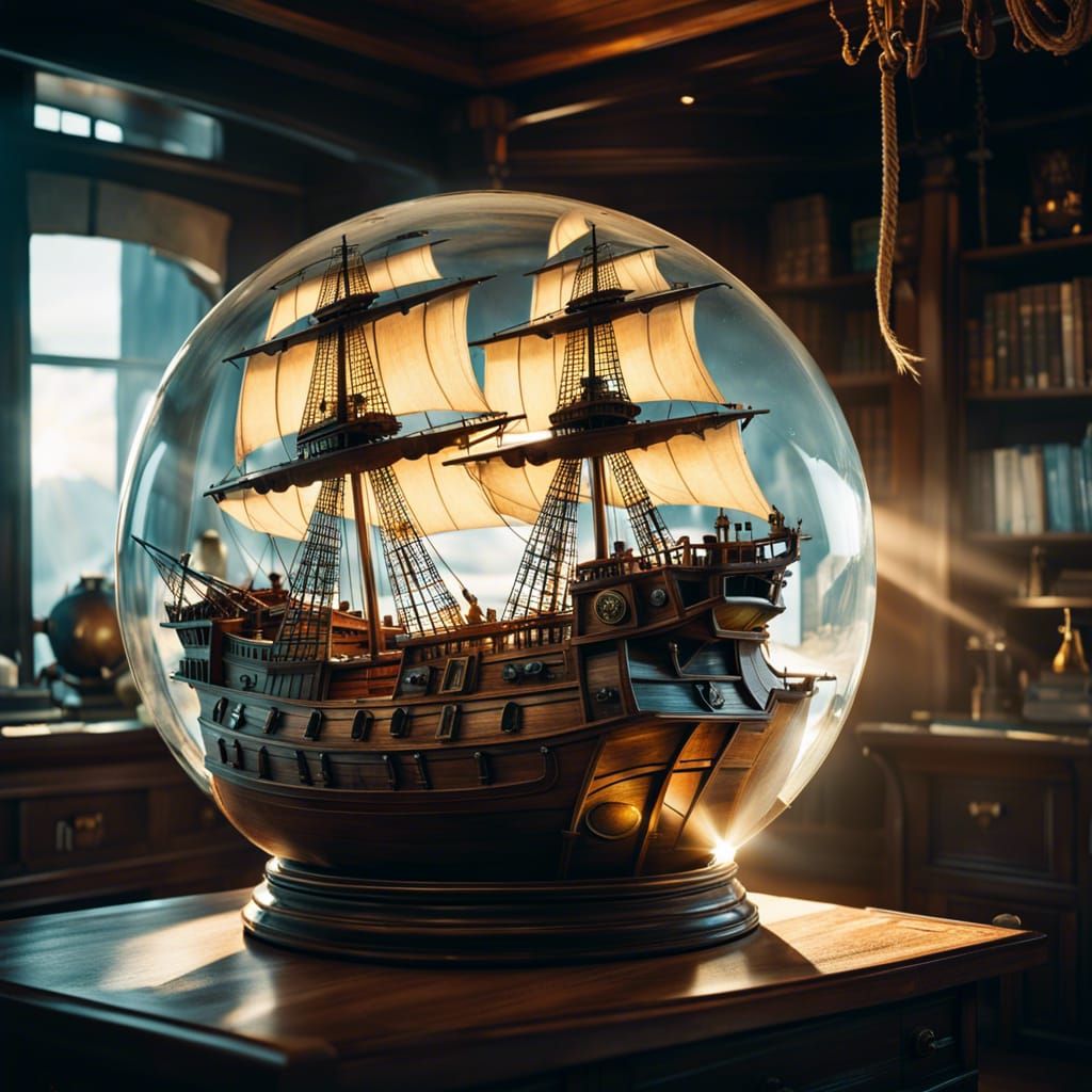 Flying Dutchman Ship in Glass Sphere