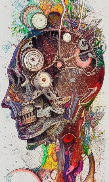 Detailed Anatomical Cross-Section in Mixed Media Ink