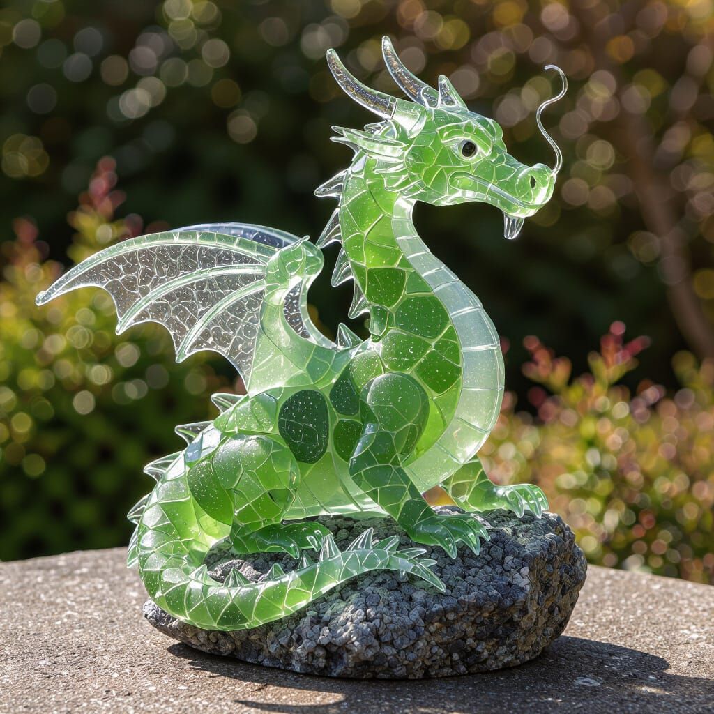 Dragon Sculpture Crafted from Sea Glass