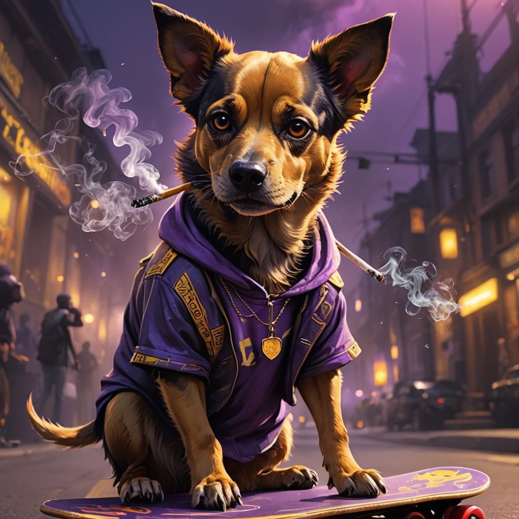 Skateboarding Dog Smoking: Dark Fantasy Concept Art