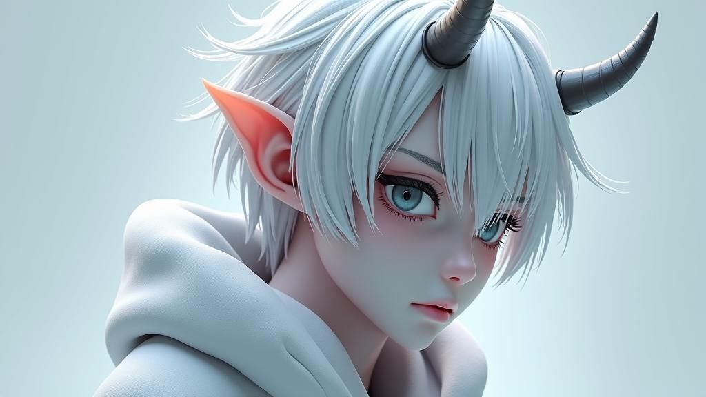 Platinum Blond Demon in 3D Anime Art Style
