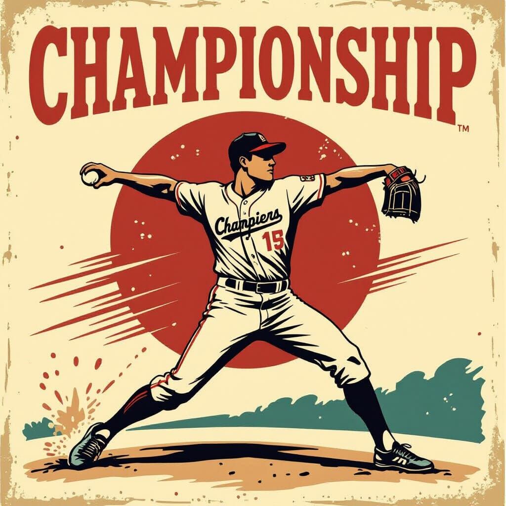 Vintage Baseball Poster: Pitcher in Mid-Throw, Championship ...