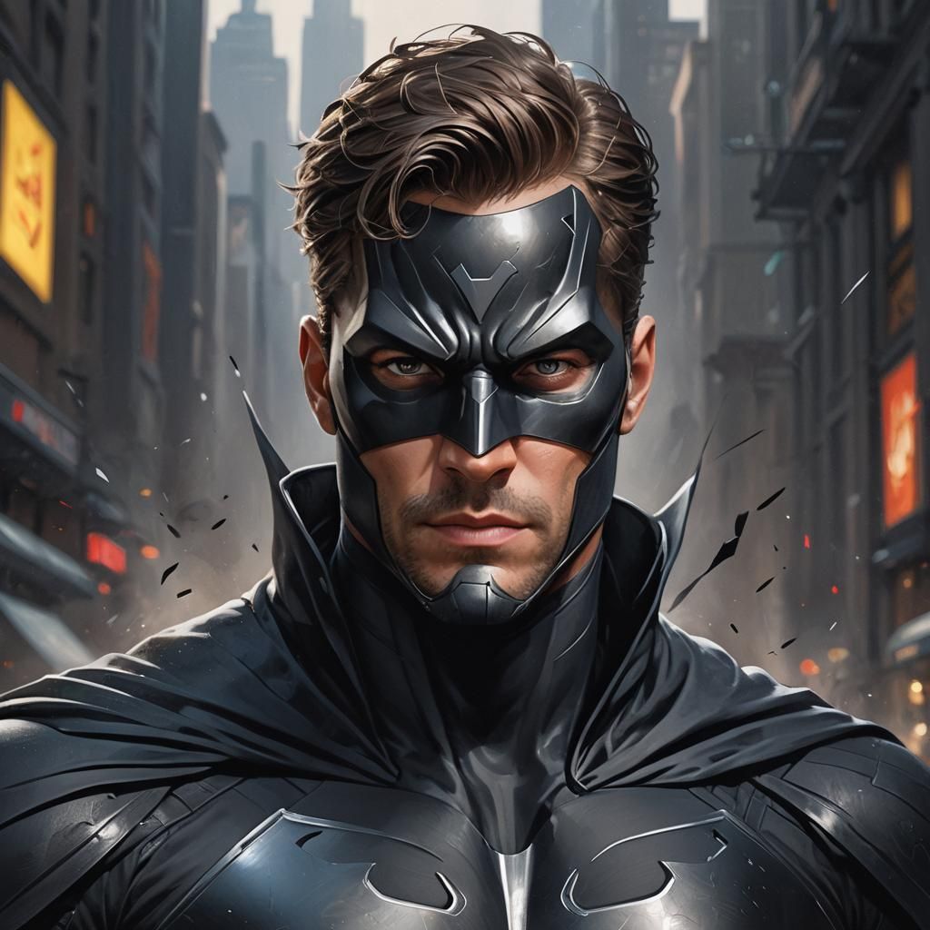 Hyperdetailed Portrait of a Masked Superhero in Black