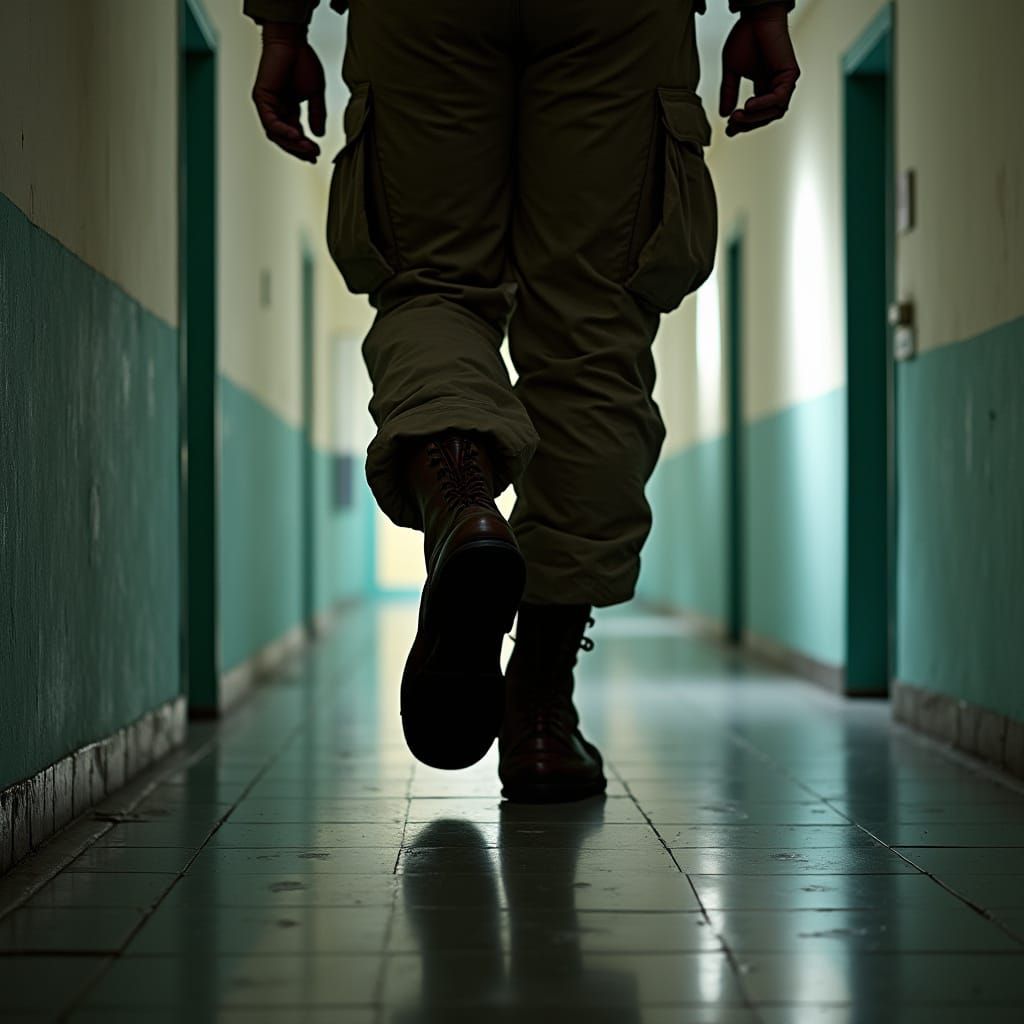 US Army Lieutenant's Boots Against Barracks Wall
