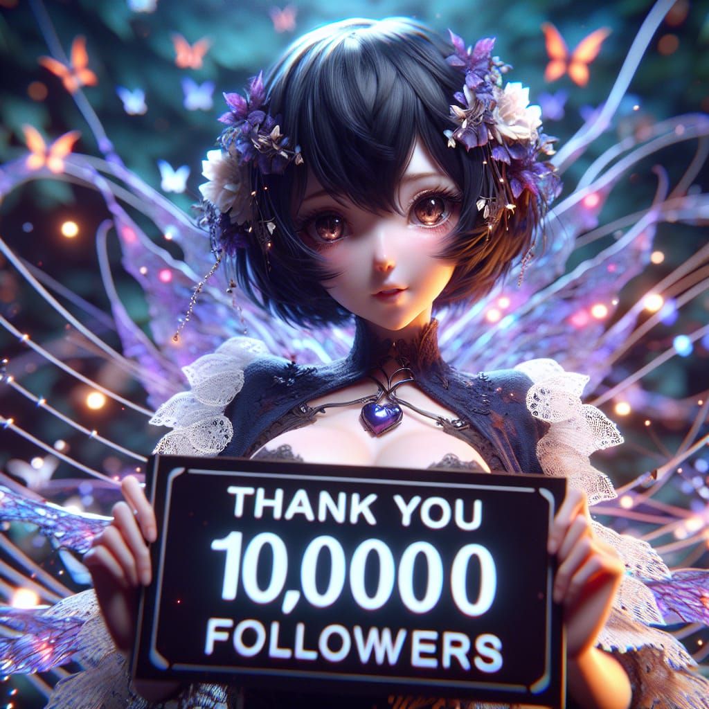 Anime Woman Expresses Gratitude in Fantasy Art