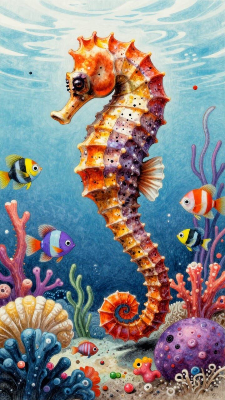 Vibrant Seahorse Amidst Colorful Coral Reef