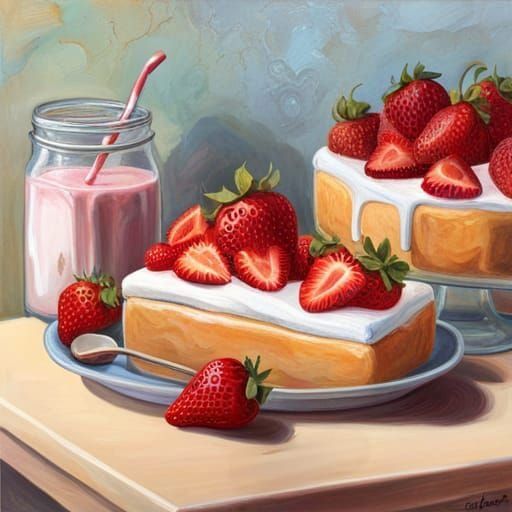 Strawberry Dessert Still Life in Vibrant Colors