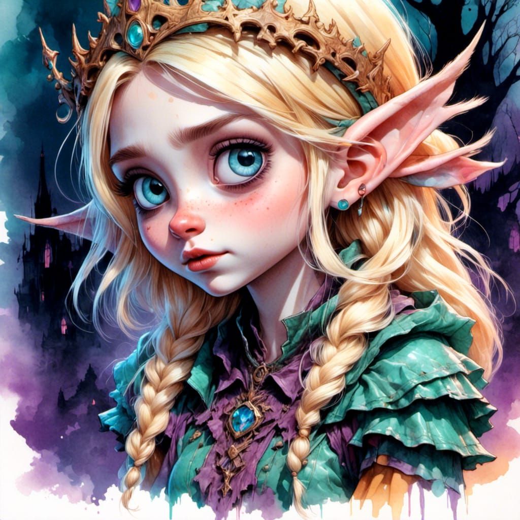 Cute Chibi Elf in Gothic Horror Style