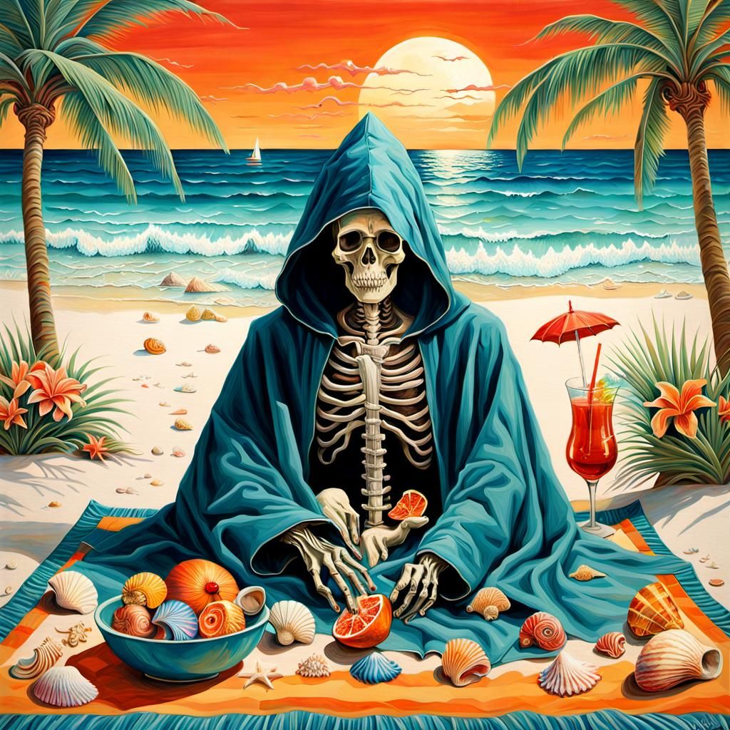 Death on Vacation: A Surreal Beach Scene