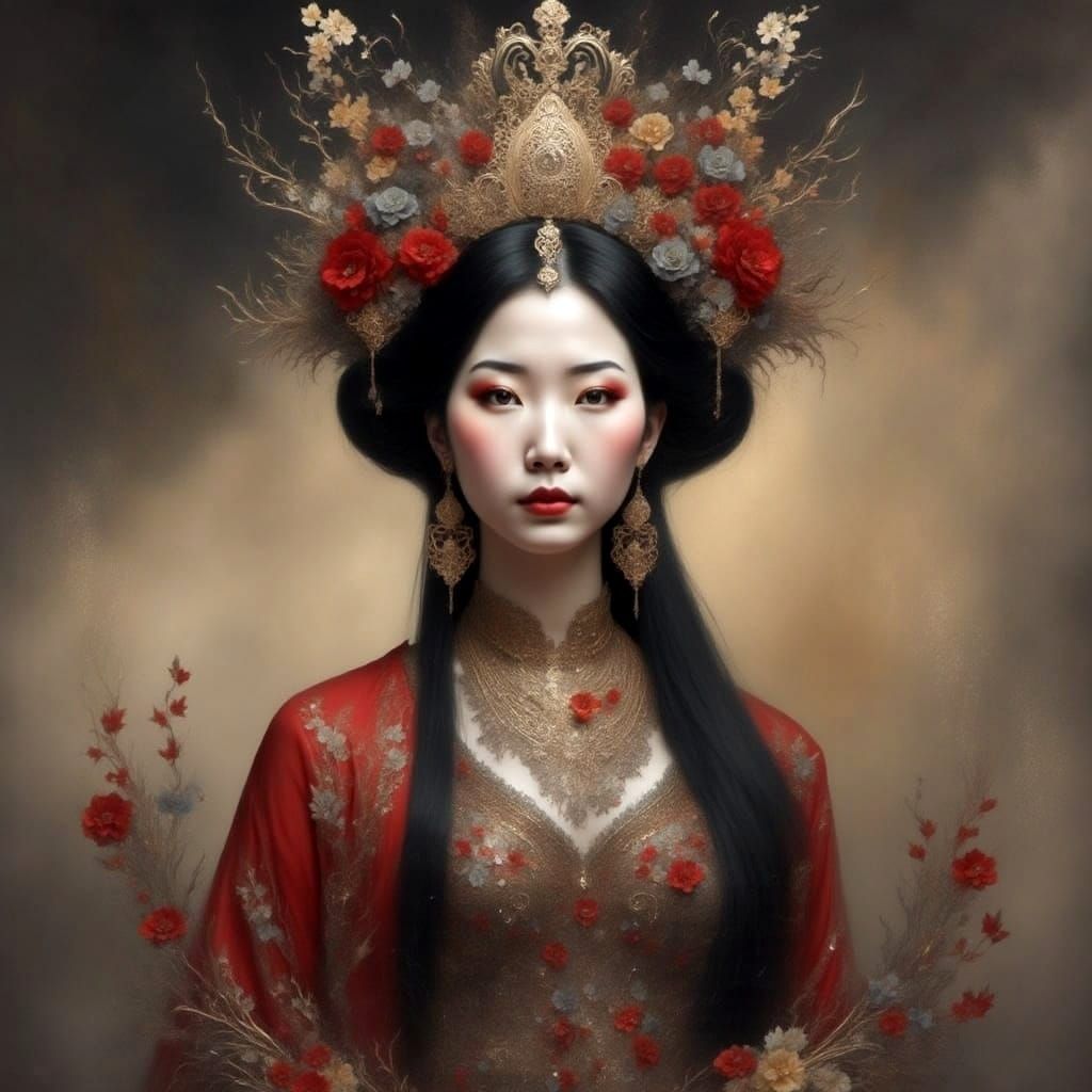 Ethereal Asian Beauty in Intricate Lace