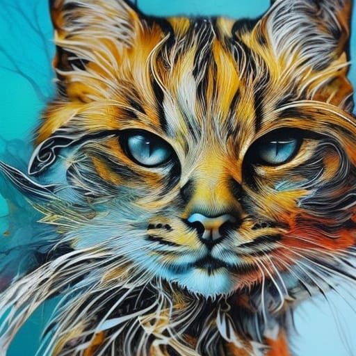 Hyperrealistic Cat Portrait in Inkblot Style