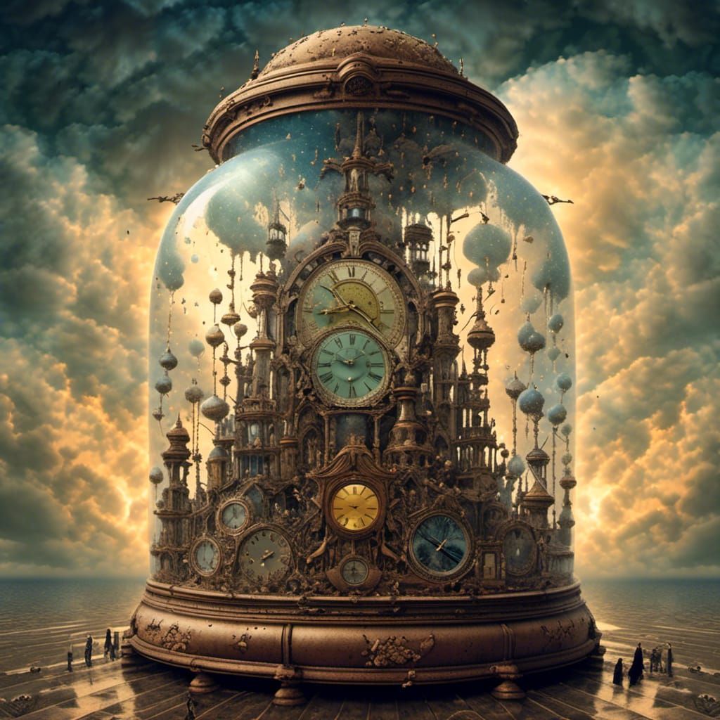 Clock in a Bottle: Aetherpunk Fairycore Art