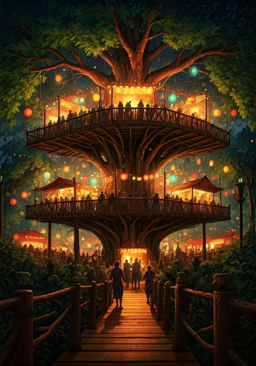 Surreal Night Market in Vibrant Colors and Intricate Details