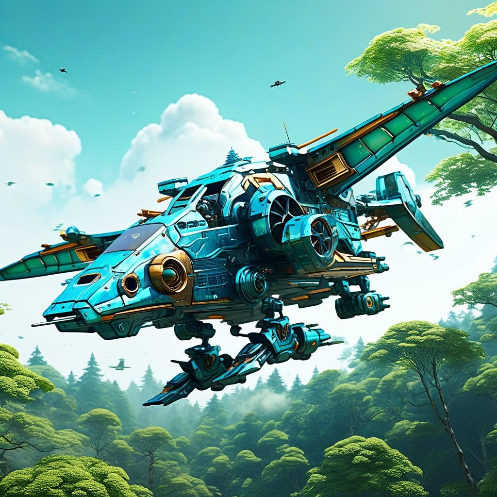 Kingfisher Automaton Soaring in Anime Watercolor Style