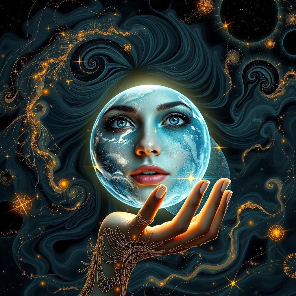 Surreal Galaxy Guardian Superheroine Portrait in Space