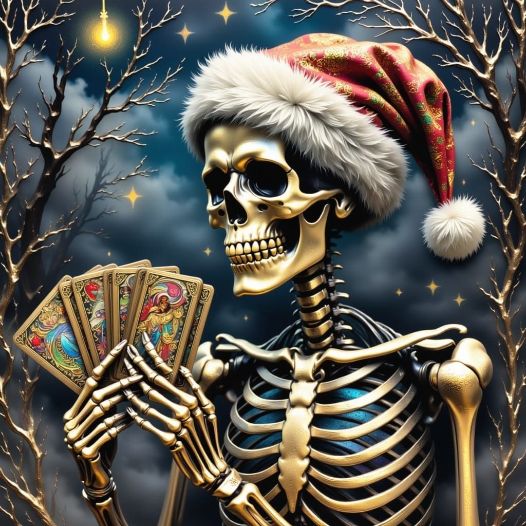Victorian-Style Christmas Skeleton in Gold Accents