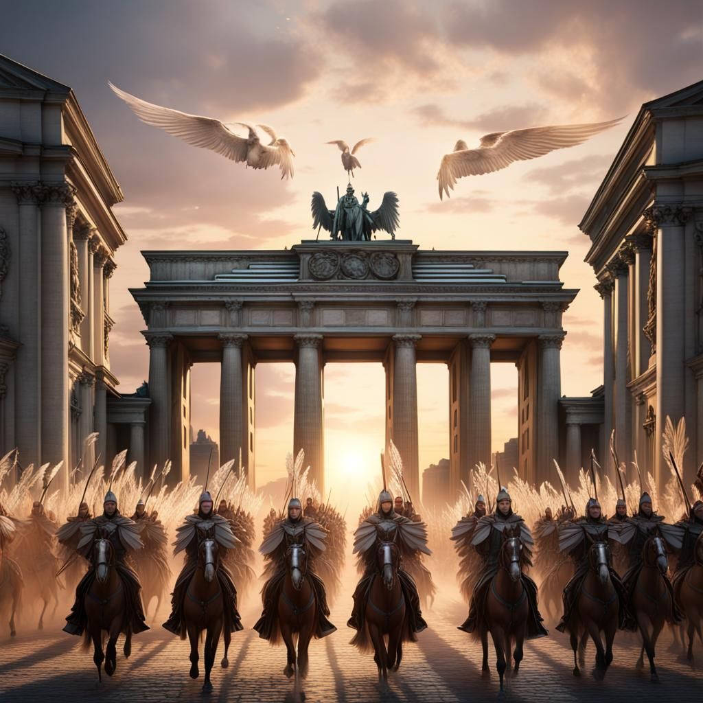 Angels Marching Through Brandenburg Gate in Detailed Matte P...