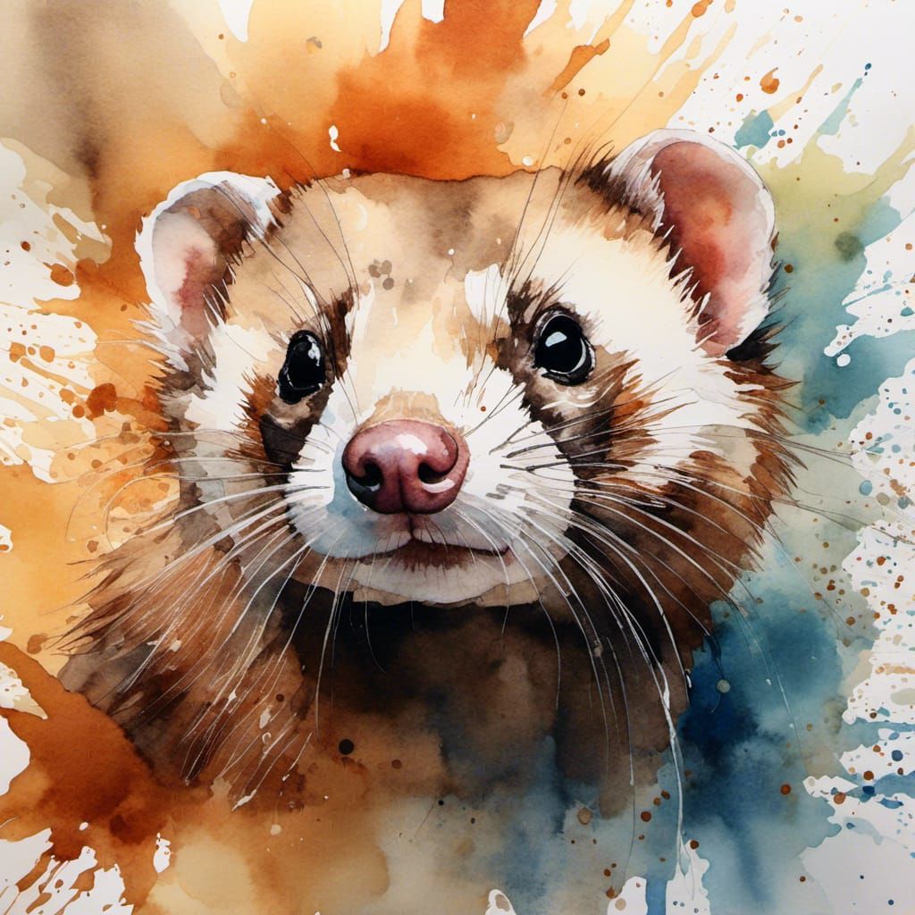 Cinnamon Ferret Watercolor Painting Portrait