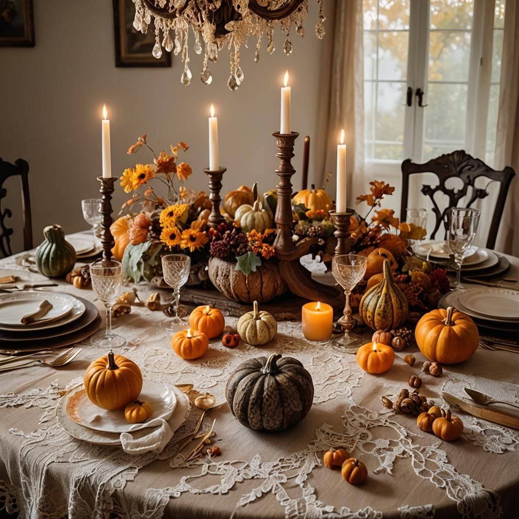 Cozy Autumn Dining Table Still Life Photography