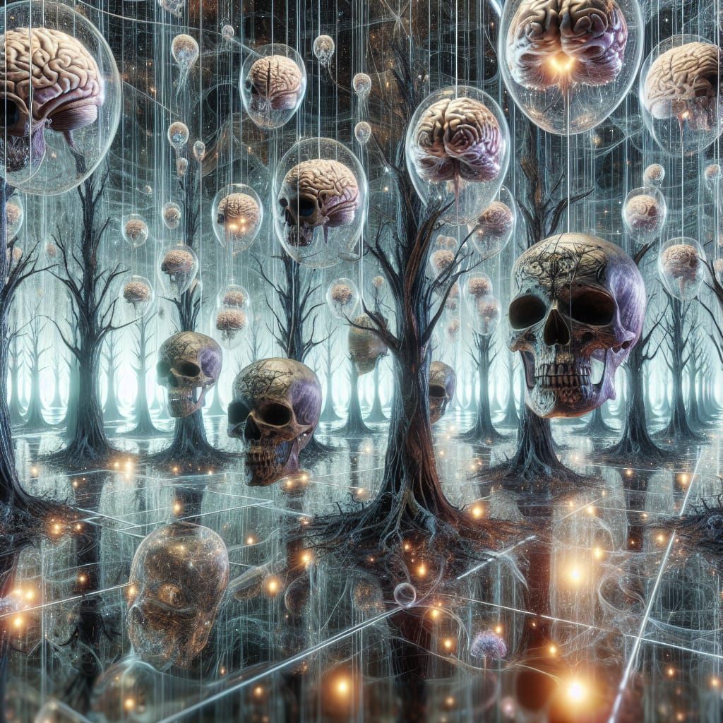 Surreal Forest of Skulls and Minds in Glassy Cosmos