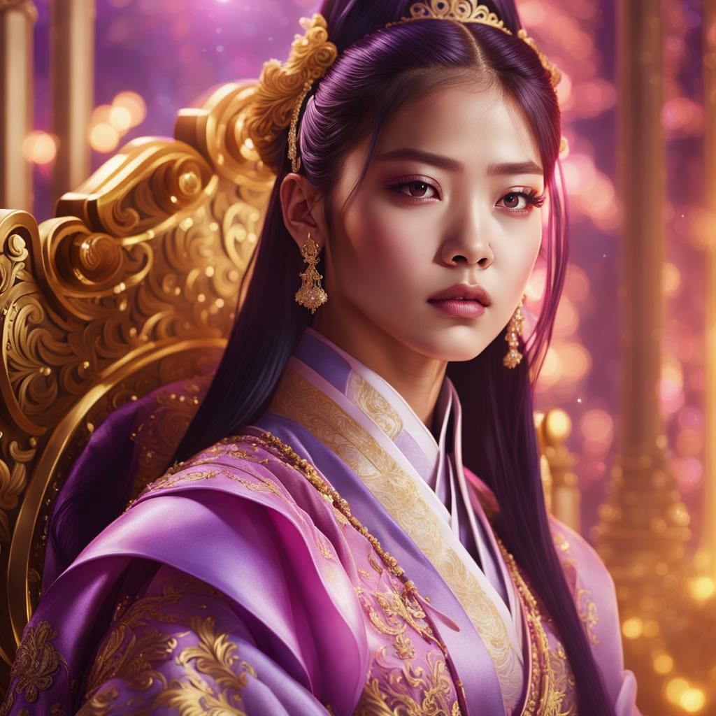 Opulent Portrait of Woman on Throne in Fantasy Art Style