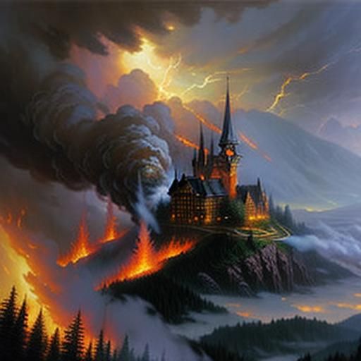 Ethereal Fire Storm in Fantasy Landscape