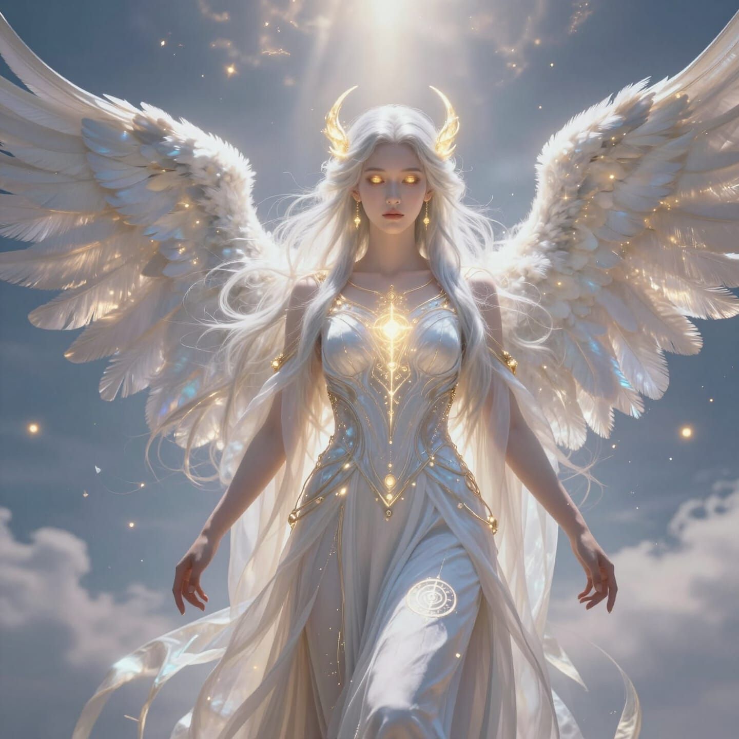 Ethereal Celestial Angel in Luminous Sky