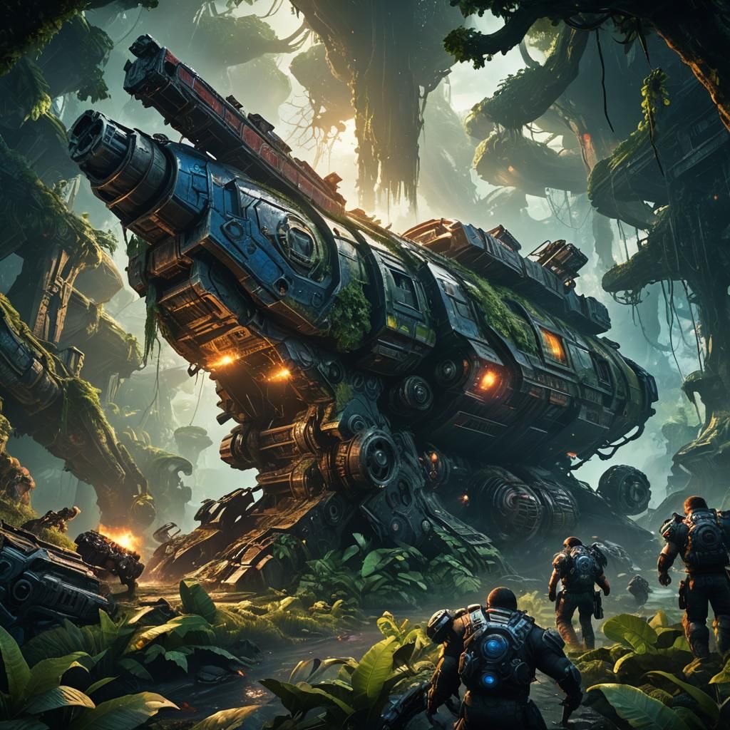Crashed Spaceship in Alien Jungle Concept Art