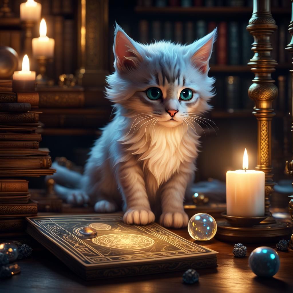 Esoteric Kitten Divination in Dark Fantasy Style